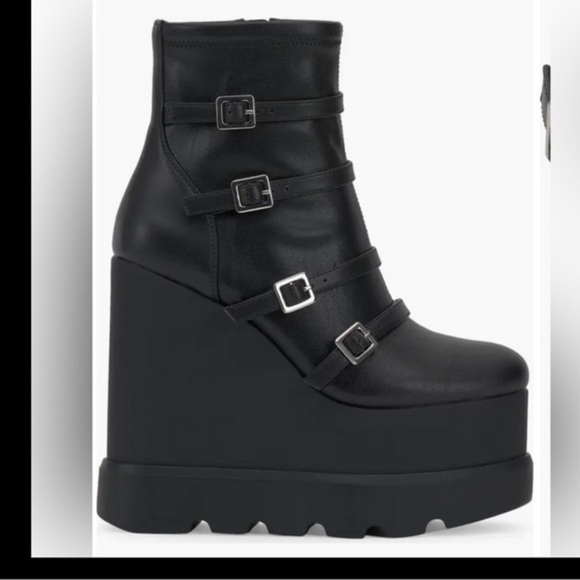 Jessica Simpson black Chaela Platform Multi Buckle Vamp‎ Wedge Boots size 10 new